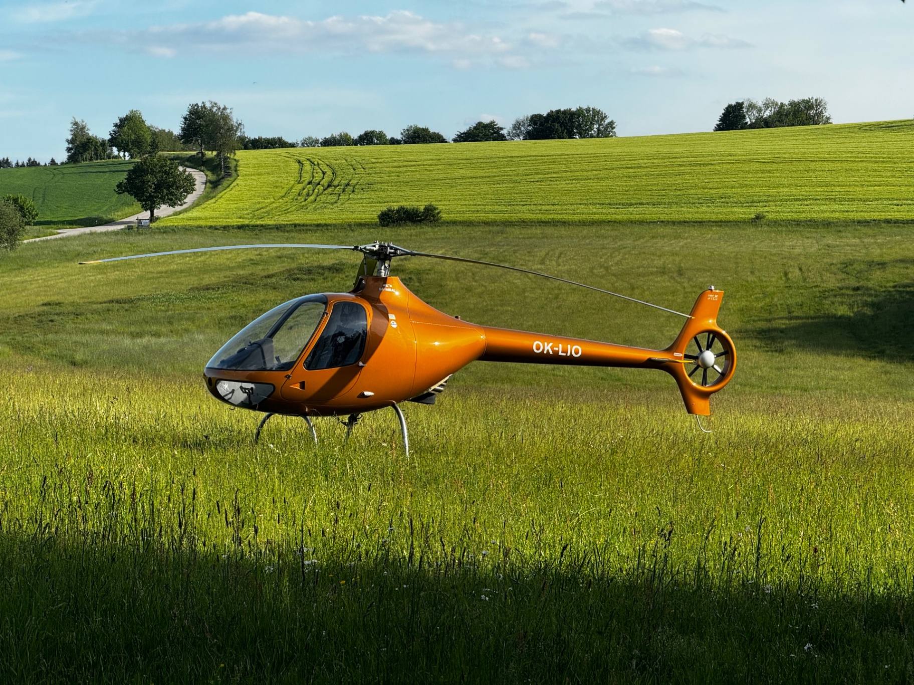 Guimbal Cabri G2 OK-LIO na travnaté louce