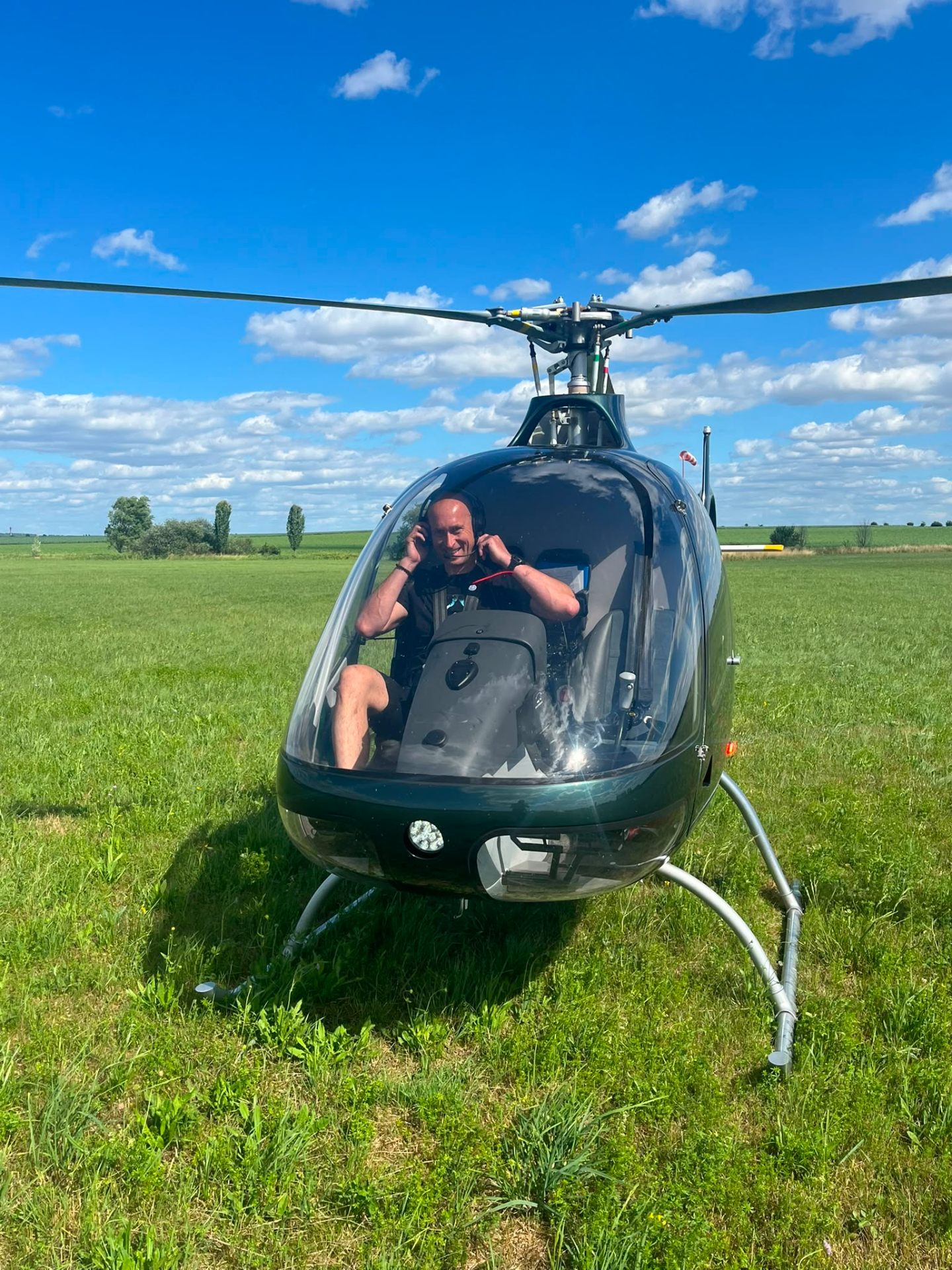 Petr Kuřák in the Cabri G2 cabin after his first solo flight